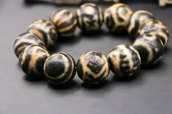 

Treasure Magic LKbrother Top Quality Magical Tibetan Old Agate Multi Symbol totem dzi Bead Bracelet 117grams