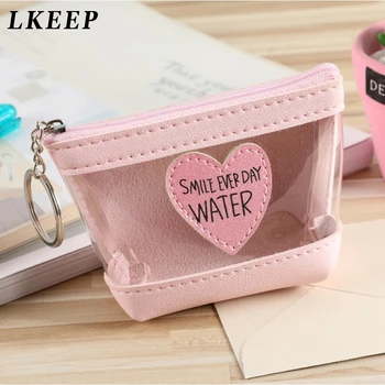 

Cute Heart Sweet Zipper Coin Purse Jelly Transparent Coins Wallet Key Coin Lipstick Portable Storage Keychain Bags