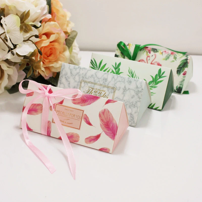 50 шт. Фламинго свадебные коробки подарочные коробки для конфет зеленые листья шоколадная упаковка коробки для вечерние украшения свадьбы