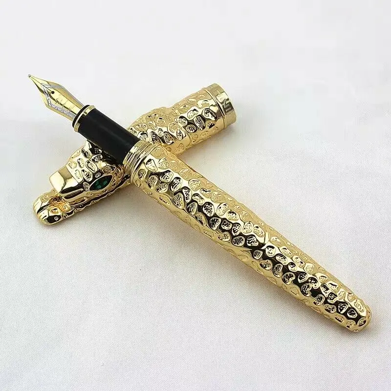 

Jinhao Snow Leopard Golden Fountain Pen Ink Pen Converter Filler Medium Nib Business Stationery Office school supplies Writing