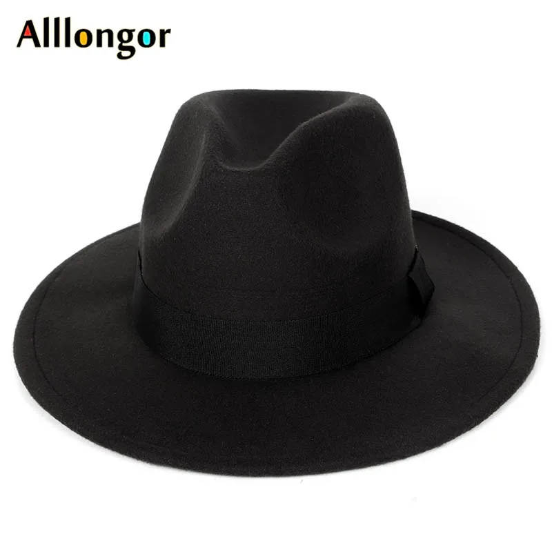 Осенняя шляпа для женщин унисекс Зимняя шляпа фетровая шляпа мужская шляпа с широкими полями Джаз Шляпа с поясом шапки винтажные фетровые шляпы котелок черный красный - Цвет: color 8