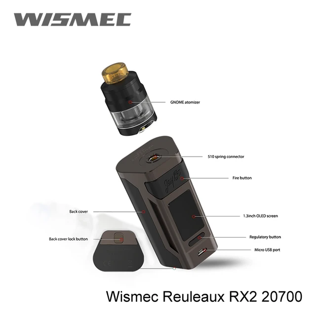 100% Оригинальные Wismec Рел RX2 Mod 200 Вт RX2 20700 коробка MOD только электронная сигарета Vape 1,3 дюймов дисплей vape mod Rx2/30