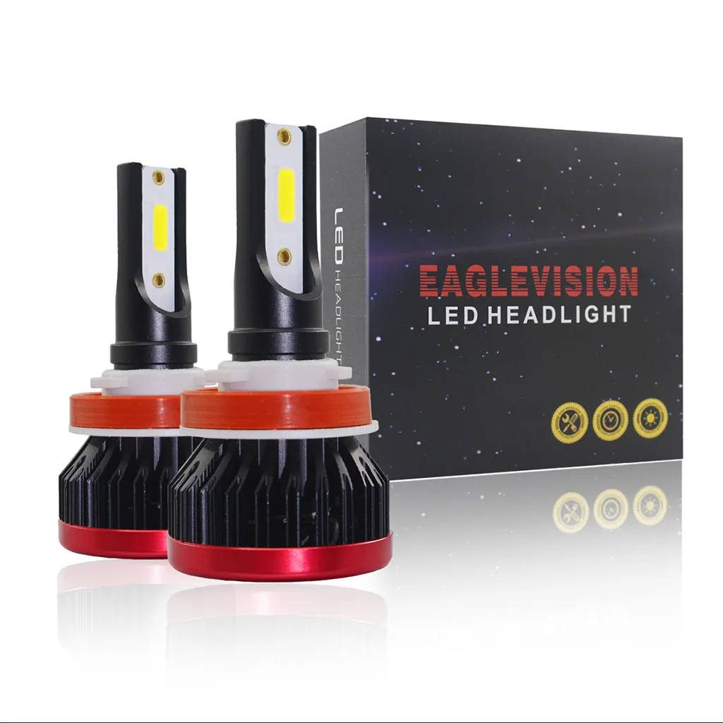 

2PCS H8/H9/H11 EV7 Car Front LED Bright Headlights Bulbs Kit 200W Light LED Driving Front waterproof 22000LM DC 9-32 V 6000K