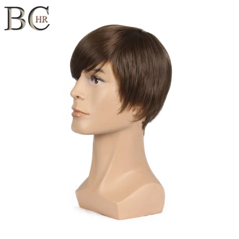 BCHR Short Straight Synthetic Men Wig for Male Natural Wigs Brown Color