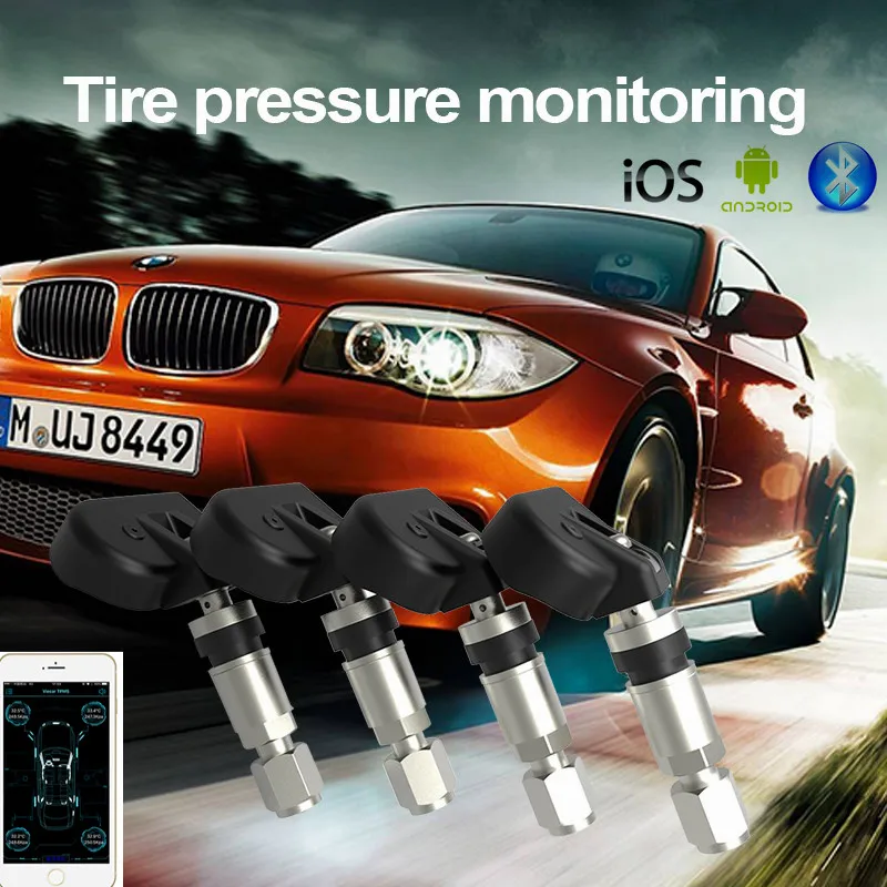 Wireless Bluetooth TPMS Tire Pressure Monitoring System With 4 Sensors On IOS Android Car Tyre