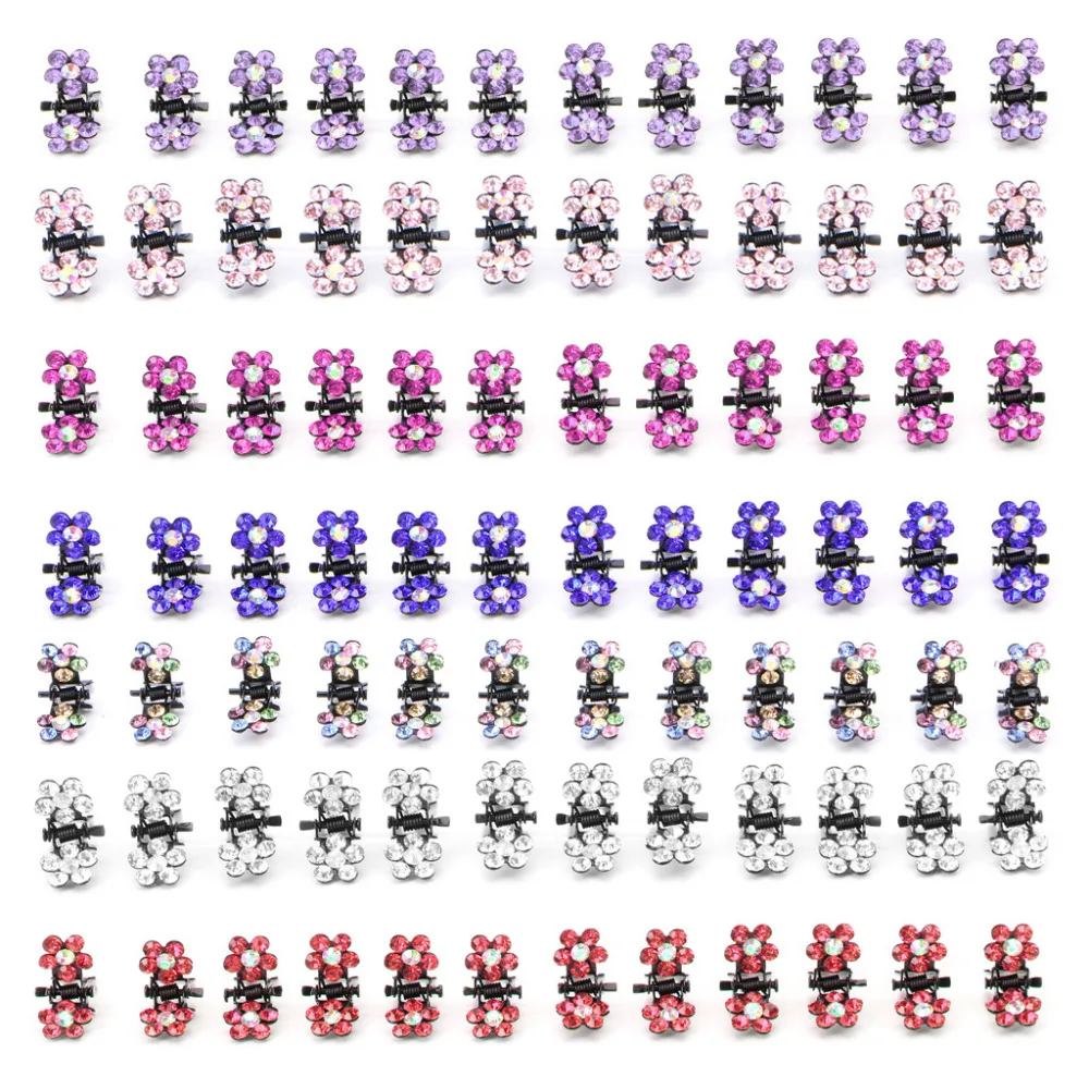 

12pcs/1Pack Crystal Rhinestone Flower Mini Hair Claws Clips Pin Clamps Girls Sweet