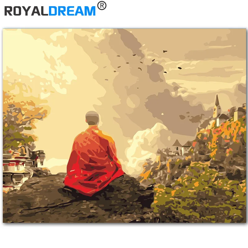 

ROYALDREAM Deep mountain buddha DIY Painting By Numbers Wall Art Picture Acrylic Canvas Painting For Living Room Wall Art