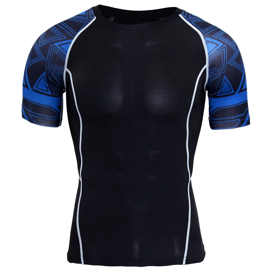 الرجال ضغط تي شيرت MMA Rashguard إبقاء صالح اللياقة البدنية قصيرة الأكمام قاعدة طبقة الجلد ضيق الاثقال مطاطا رجل تي شيرت