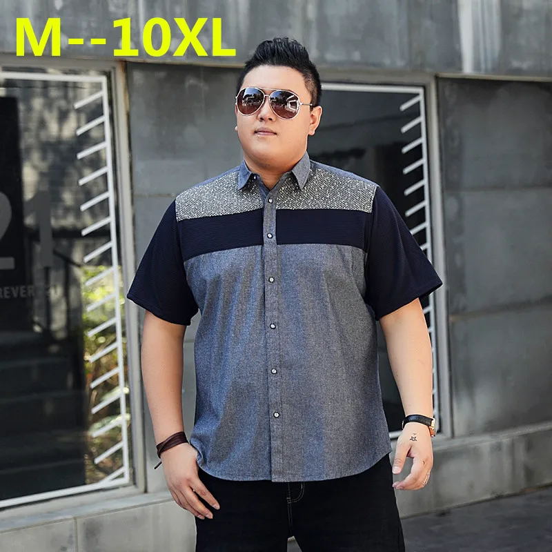 Большие размеры 10XL 8XL 6XL 5X рубашки модная мужская рубашка хлопок с коротким