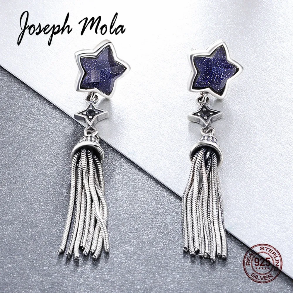 Joseph Mola 925 Серебро Изысканный Фиолетовый звезда кисточкой длинные висячие серьги