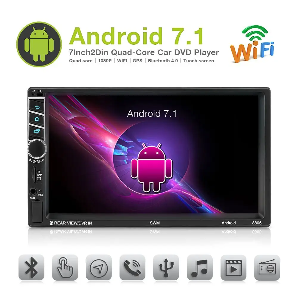 cheap 2Din Android 7.1 inch Car Radio GPS Navigation Quad Core Multimedia Radio Touch Screen WiFi 1080P Bluetooth MP5 Player Autoradio
