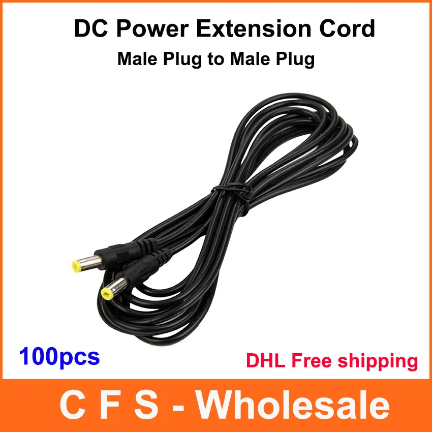 100pcs Power supply DC 5.5 x 2.1mm Female to Male Plug Cable adapter extension cord 3M 3 meter