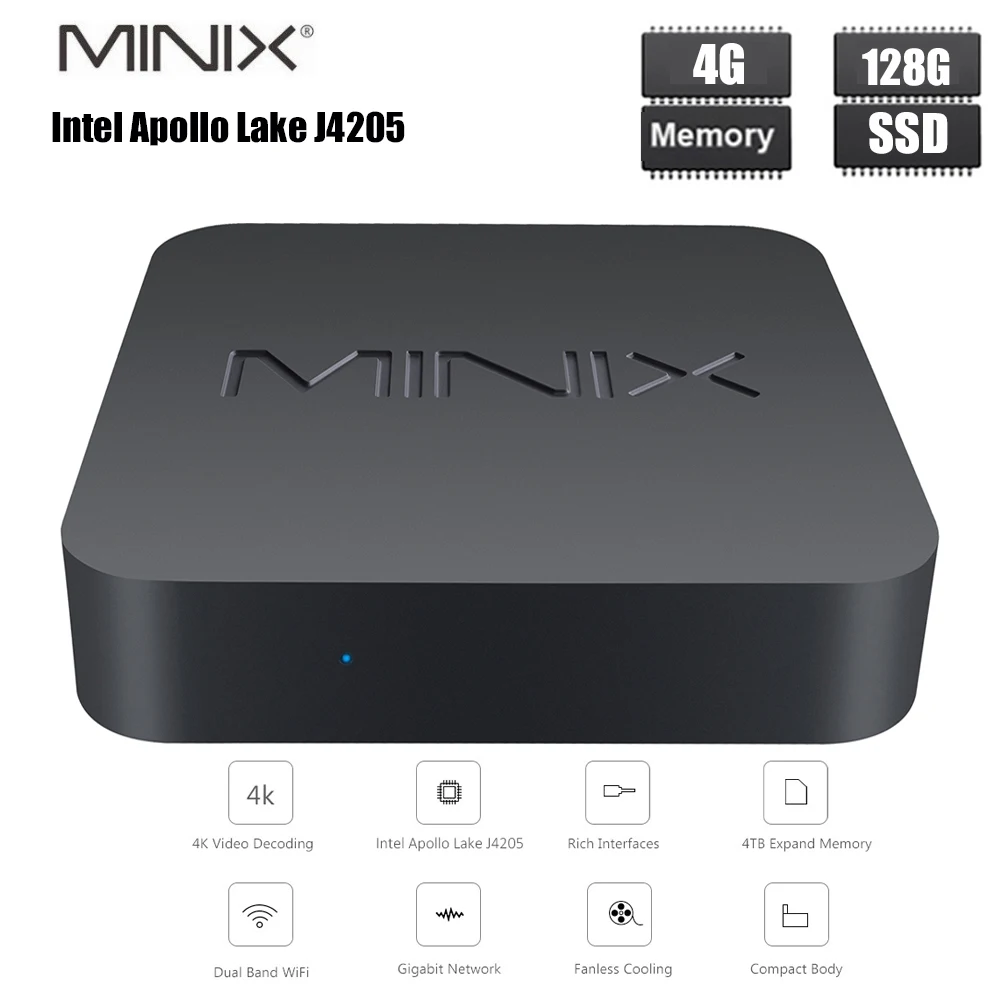 MINIX NEO N42C-4 мини-ПК с Windows 10 Pro Intel Apollo Lake J4205 4 Гб DDR3 32 ГБ памяти на носителе EMMC 128 Гб SSD Wi-Fi 5 ГГц 1000 Мбит/с сенсорный экран все в одном ПК