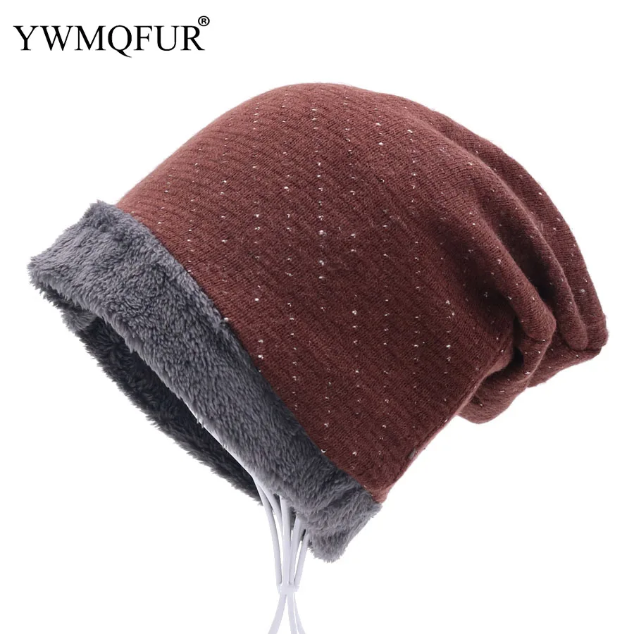 Толстые теплые зимние Skullies шапочки унисекс Шапки Повседневное точка Для женщин