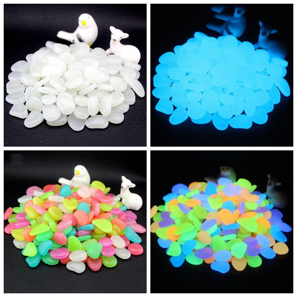 

100PCS Artificial Pebbles Stones Luminous Cobblestone Glow In The Dark Aquarium Garden Fish Tank Decoration Home Ornament Supply