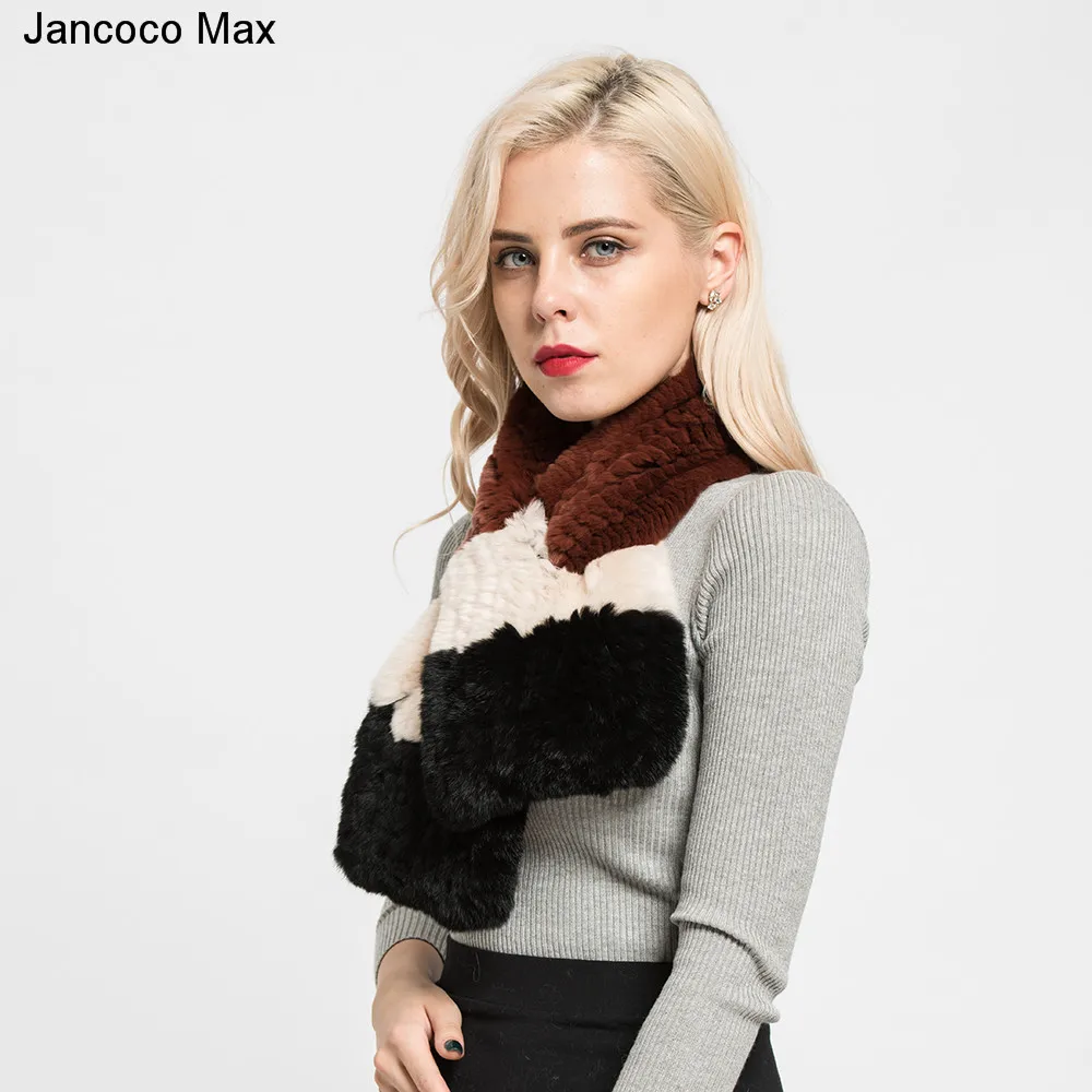 Jancoco Max 2019 толстый вязаный Настоящий мех кролика шарф леди Мода Стиль Повседневный глушитель шеи теплые шали женщин S7128