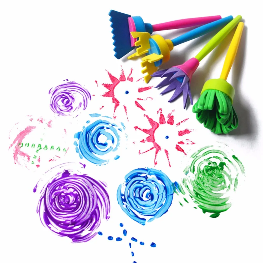 

1/4/5Pcs DIY Wooden Sponge Painting Brushes For Kids Drawing Toys Kindergarten Early Educational Toy Stationery Supplies