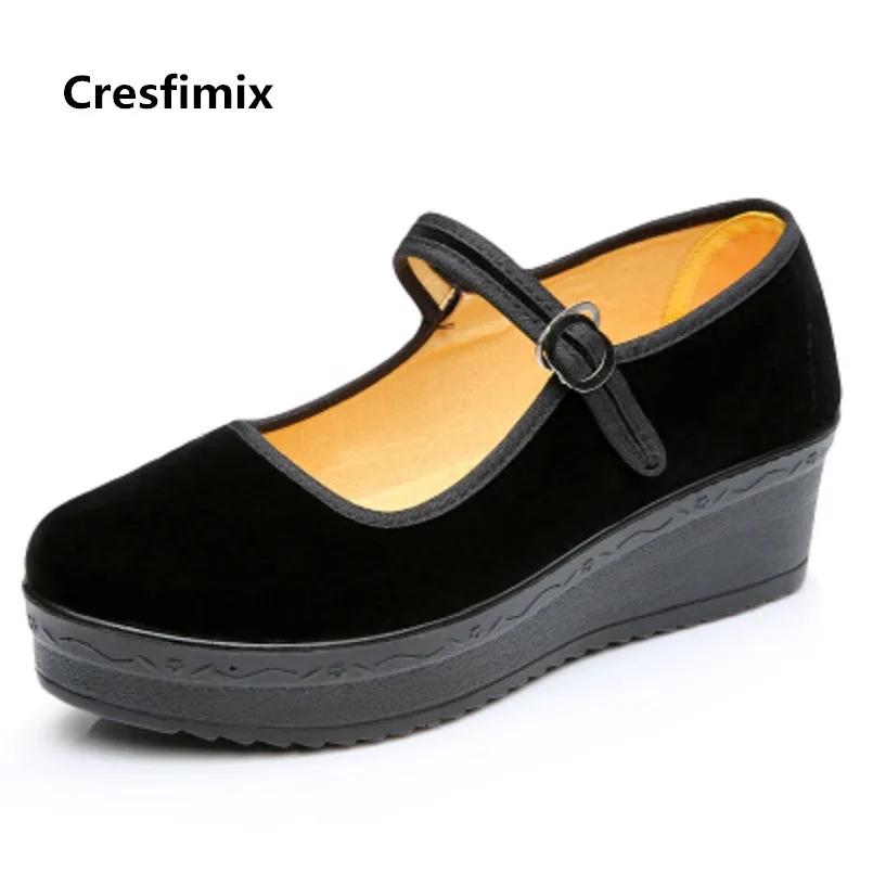 

Cresfimix zapatos de mujer women cute high quality height increased buckle strap black shoes lady retro dance shoes c2388