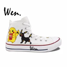 Вэнь белая ручная роспись обувь дизайн пользовательские Покемон ребенок Пикачу Eevee Высокие Мужские Женские аниме парусиновые кроссовки