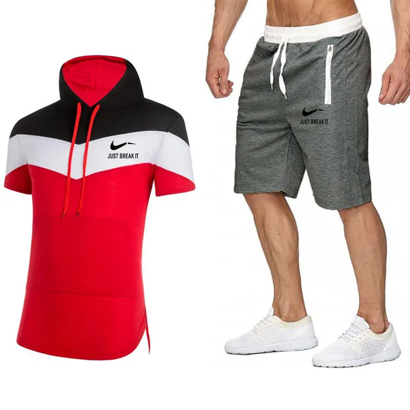 

2019 new high men's fashion two-piece t-shirt + shorts suit men's summer shirt T-shirt fashion printing T-shirt male