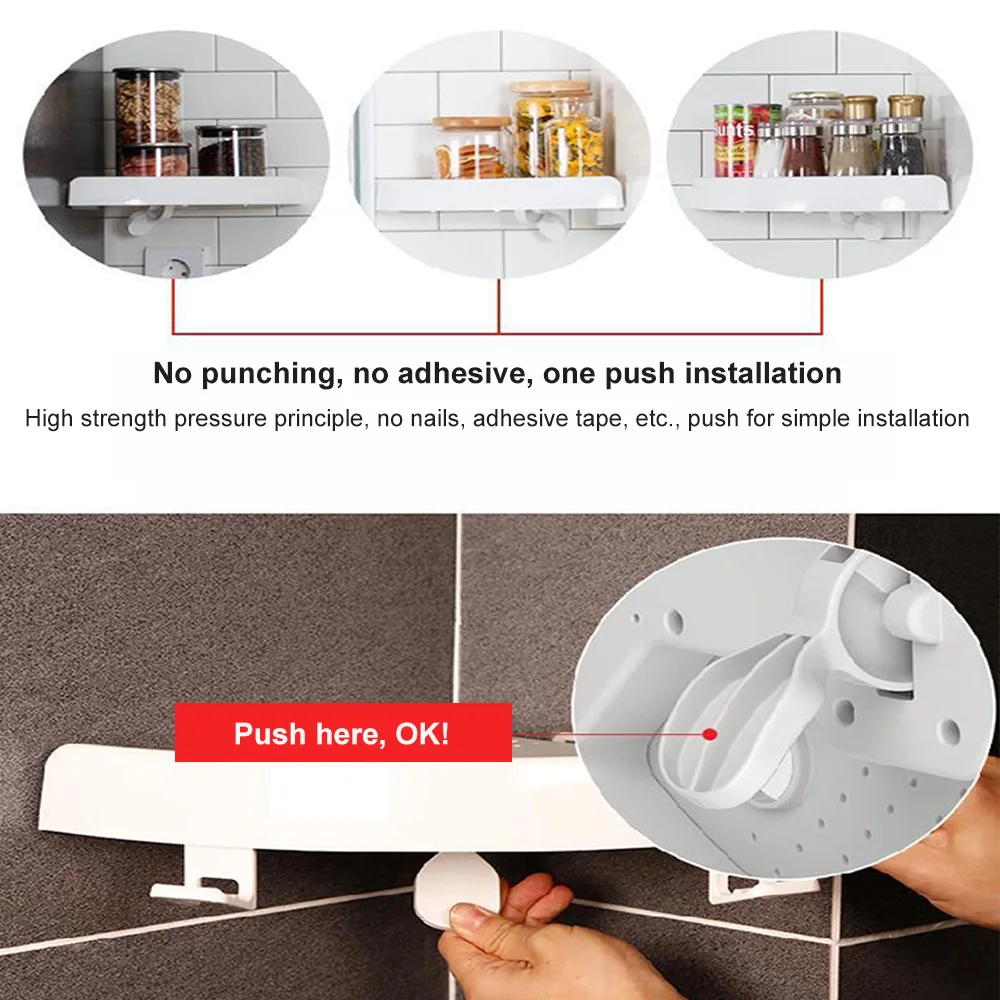 

Plastic Corner Storage Holder Shelves Bathroom Kitchen Wall Suction Shower Shampoo Hand Soap Storage Rack Organizer No Screws