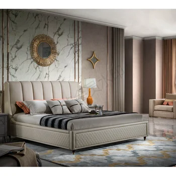

Leather solid wood bed,luxury modern Italian leather king bed