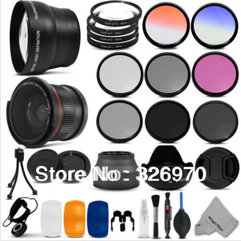 Conjunto de lentes y filtros esenciales para cámara Canon EOS, Kit de de 58mm de