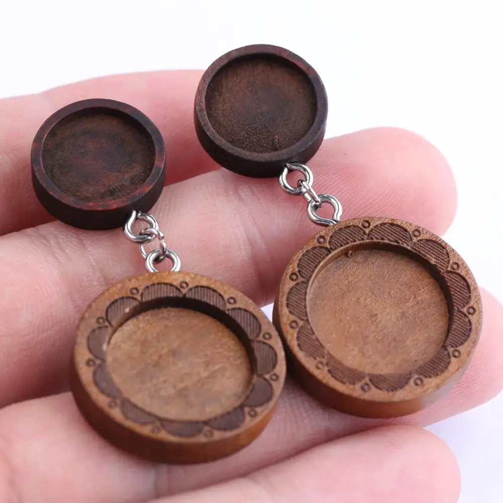 

onwear 10pcs fit 12mm 16mm flower cabochon base settings wood stud earring bezel blanks diy wooden earrings jewelry findings