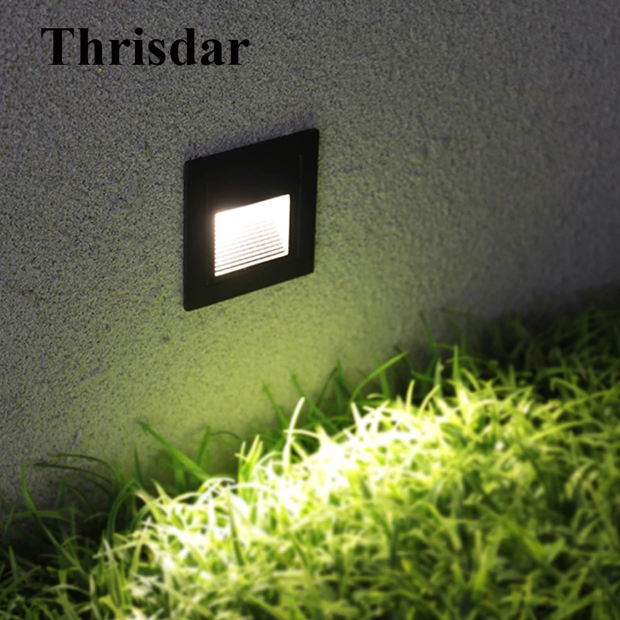 Thrisdar 1W 3W Outdoor Led Stair Step Light With Box 58x58mm Waterproof Recessed led wall Corner