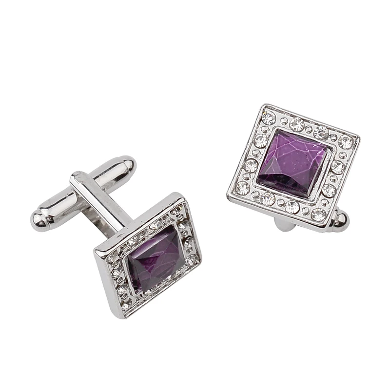 

square crystal Cufflinks man purple Cuflink Photo frame shaped Cuff Links Button red blue clear cufflink French shirt cufflink