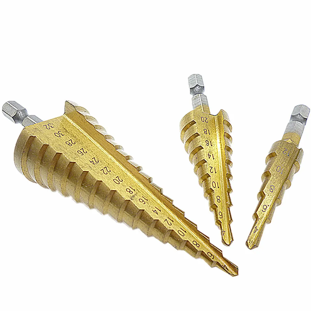 New 3pc Hss Step Cone Taper Drill Metal Plastic Hole Cutter Metric 4-12/20/32mm 1/4