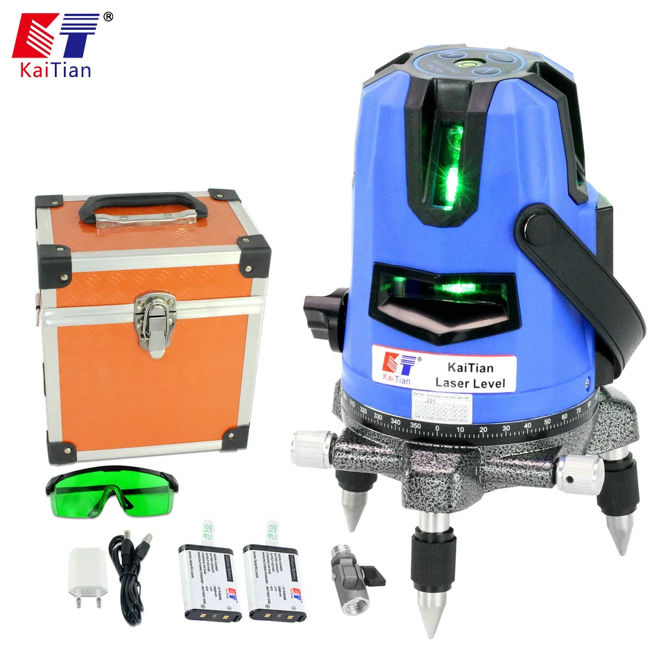 

KaiTian 5Lines Green Laser Levels Self-Leveling 360 Rotary Horizontal 532nm Vertical EU Cross Lasers Beam Line Lazer Level Tools