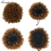Strongbeauty афро булочка шиньон волосы конский хвост Синтетический кудрявый пушистый зажим в шнурок черный для женщин
