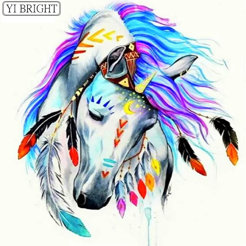 

Diamond Embroidery Animals Mosaic 3D DIY Cross Stitch Feather Diamond Painting Horse Full Square/Round Drill Decoration XY1