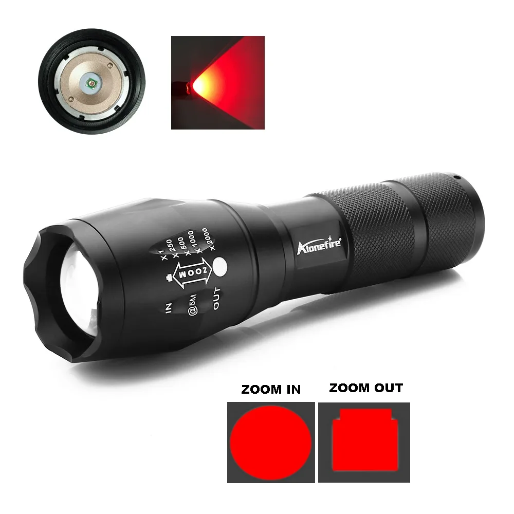 AloneFire E17 Zoomable Scalable CREE LED Red Light Flashlight Red Tactical Light hunting Red Light Torch For Fishing Detector