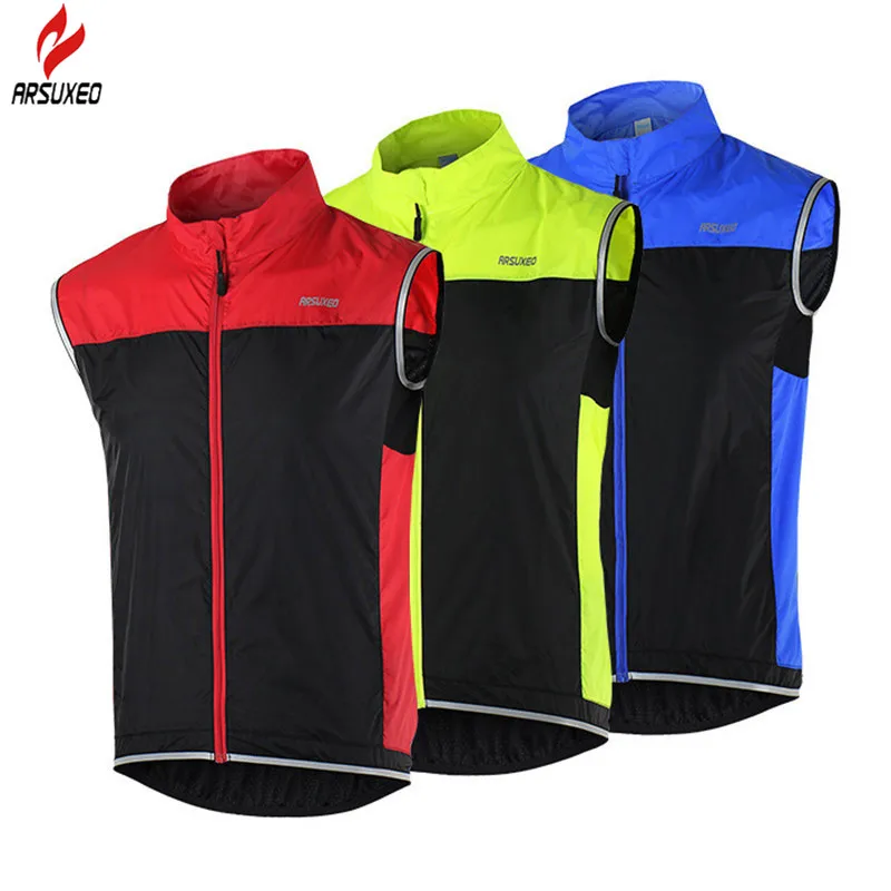 

ARSUXED Reflective Wind Coat Men's Sleeveless Windproof Mountain Cycling Jersey Sport MTB Bicycle Bike Cycling Jersey