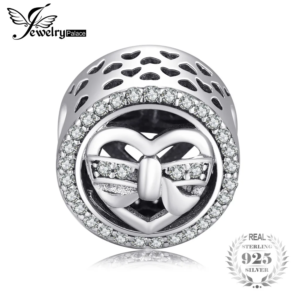 

JewelryPalace Gentle Heart Charm Bracelet Cubic Zirconia 925 Sterling Silver Gifts For Her Anniversary Fashion Jewelry New