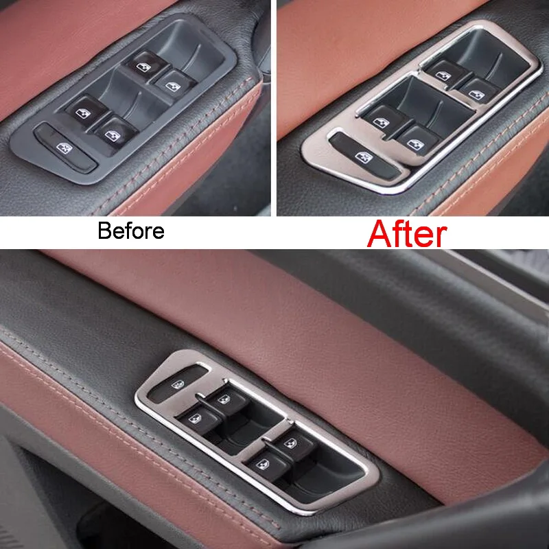 

4 PCS DIY Car Styling Stainless Steel/ABS Window Lift Button Sticker Cover Case Stickers for VW NEW GOLF Sportsvan Accessories