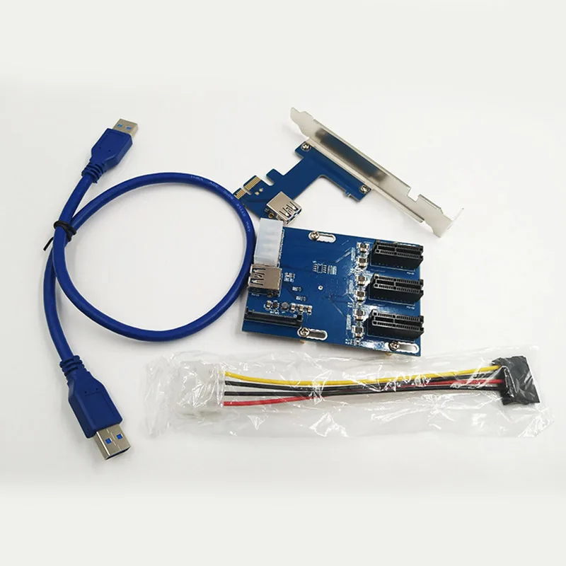

New PCI-E 1X Expansion Kit 1 to 3 Ports Switch Multiplier Hub Riser Card USB 3 Cable EM88