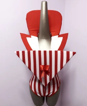

Sexy Backless V-neck Red-White Striped Bodysuit Female Singer Dance Team Costume Bar Nightclub DJ Party Performance Stage Wear