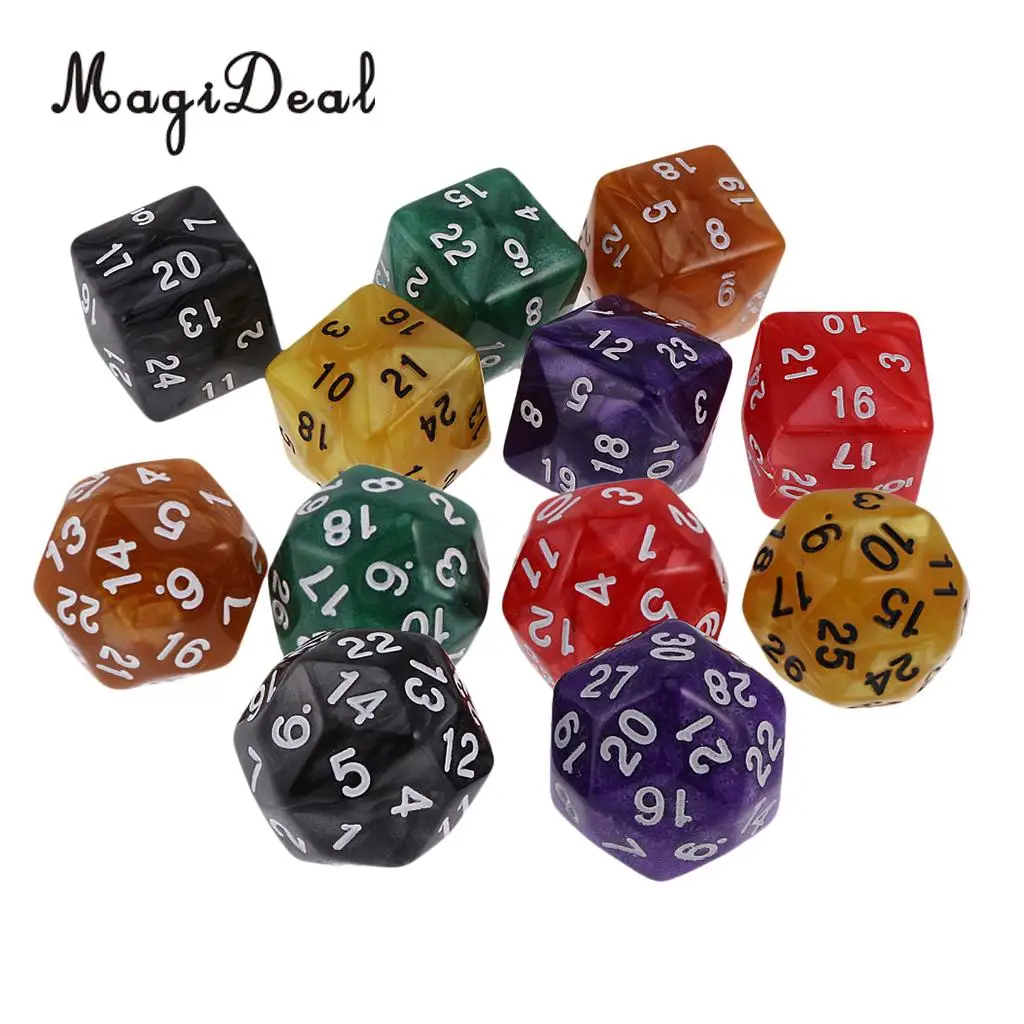 MagiDeal Hot Sale 12Piece Acrylic D30 D24 Polyhedral Dice Dies for D&D TRPG Party Board Game Toy Pearl