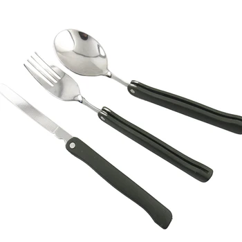 

LGFM-3in1 Outdoor BBQ Travel Camping Pocket Folding Knife Fork Spoon Utensils Cutlery