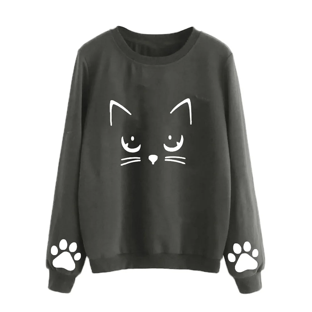 Милые толстовки с рисунком кота Женская толстовка принтом Kawaii черная кошка