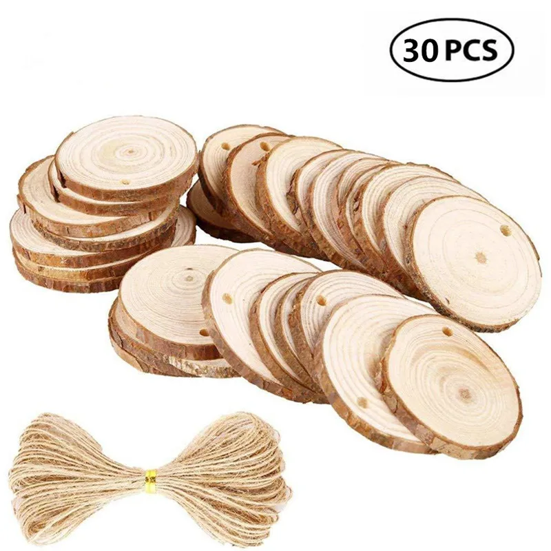 

30pcs 5-6cm Natural Wood Slices Craft Wood Kit Predrilled with Hole Wooden Circles for Arts Christmas Ornaments DIY Crafts