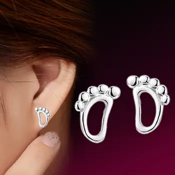 

1Pair Hollow Foot Shaped Korea Style Silver Plated Stud Earrings Hypoallergenic Little Feet Earrings