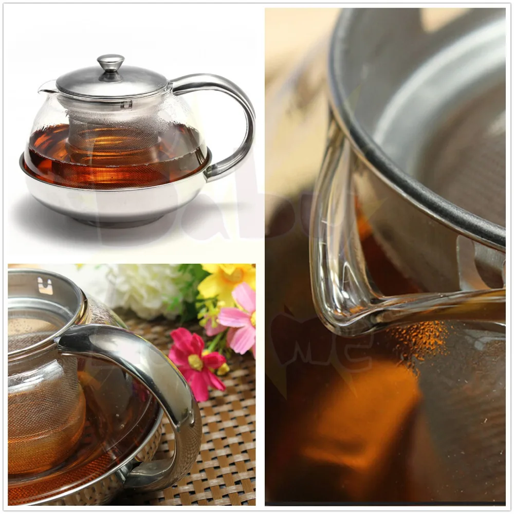 Coffee Tea Stainless Steel Faced Modern Infuser Teapot 600ml Herbal