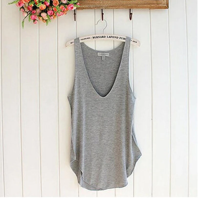 

2017 Europe Style Fashion Summer Tops Woman Lady Sleeveless Deep V-Neck Solid color Simple Vest Loose Basic shirt Blouse Tops