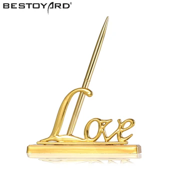 

Wedding Signing Pen with Gold Plated Metal Love Holder Party Pen Set (Gold)