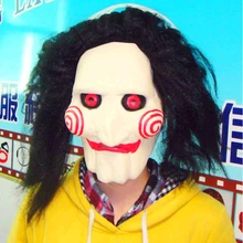 Косплэй пилы фильм джиг маска марионетки Хэллоуин полный парик маска латексная маска головы жуткий страх Trick Шутки игрушки костюм вечерние опора для взрослых