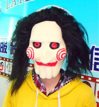 

Cosplay Saw Movie Jigsaw Puppet Mask Halloween Full wig Mask Head Latex Creepy Scary Trick Prank toys costume party prop Adult